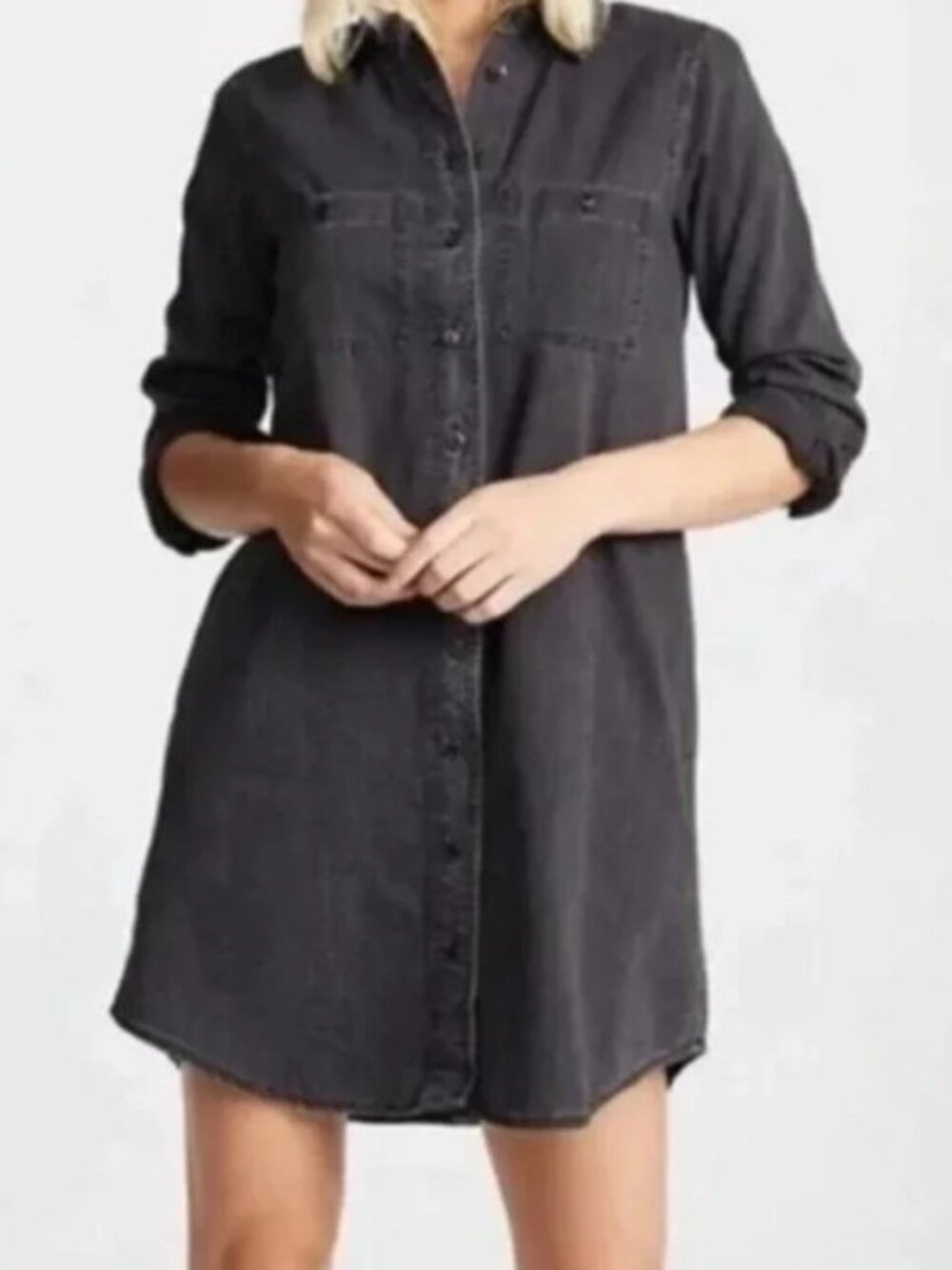 MADEWELL Black Denim Short Shirtdress Sz XS Pockets 100% cotton Utility Minimal